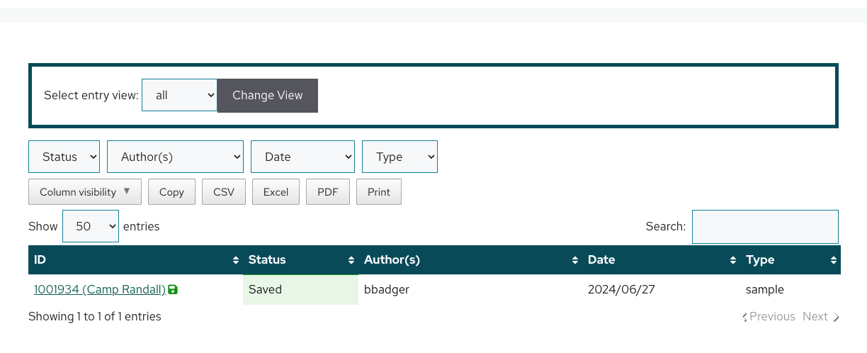 A "My Data" table with one entry